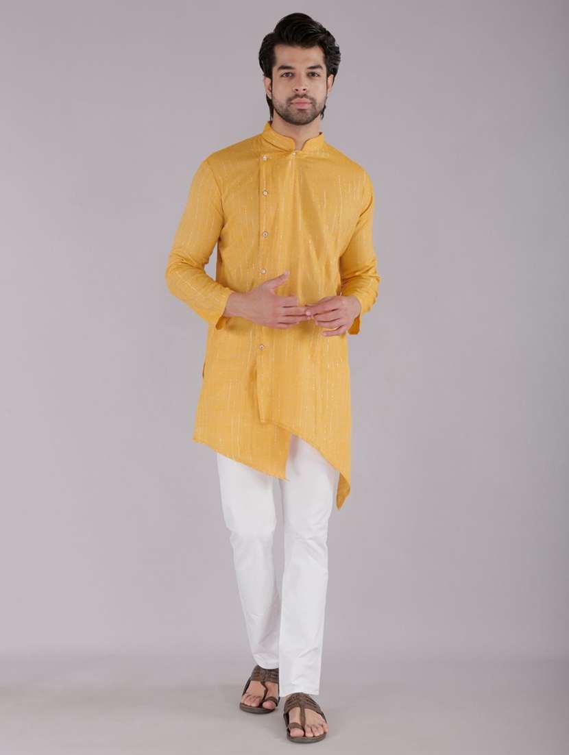 men self design mandarin neck angrakha kurta