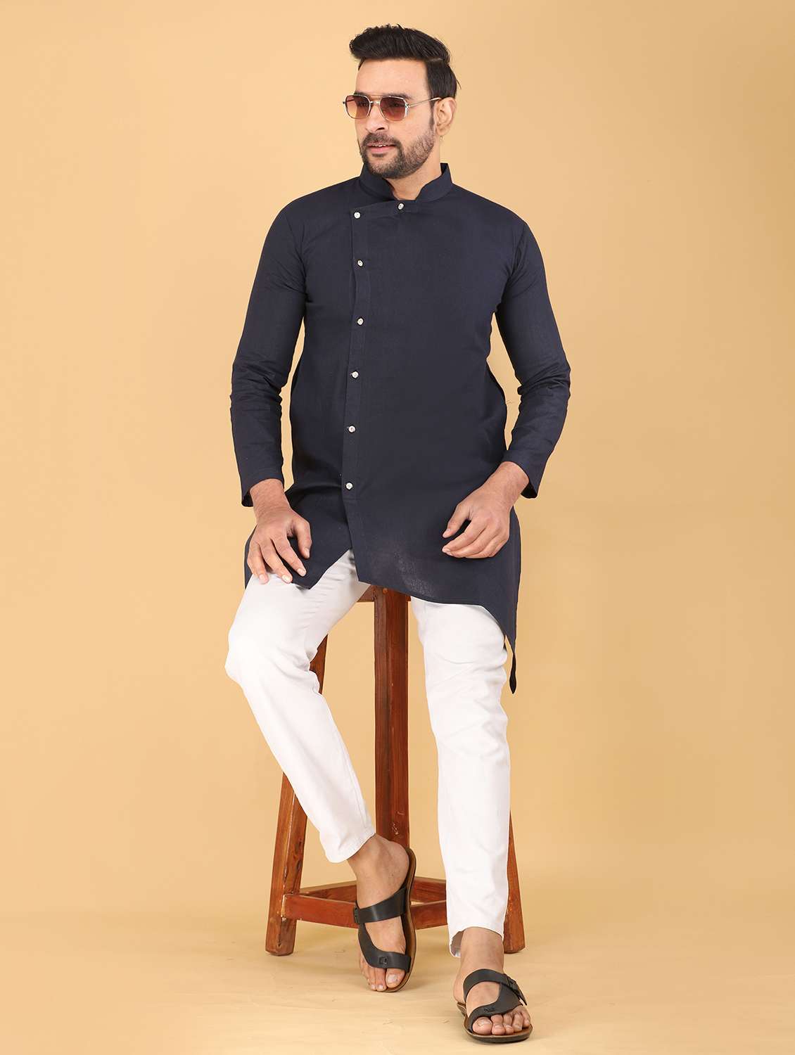 men solid mandarin neck angrakha kurta