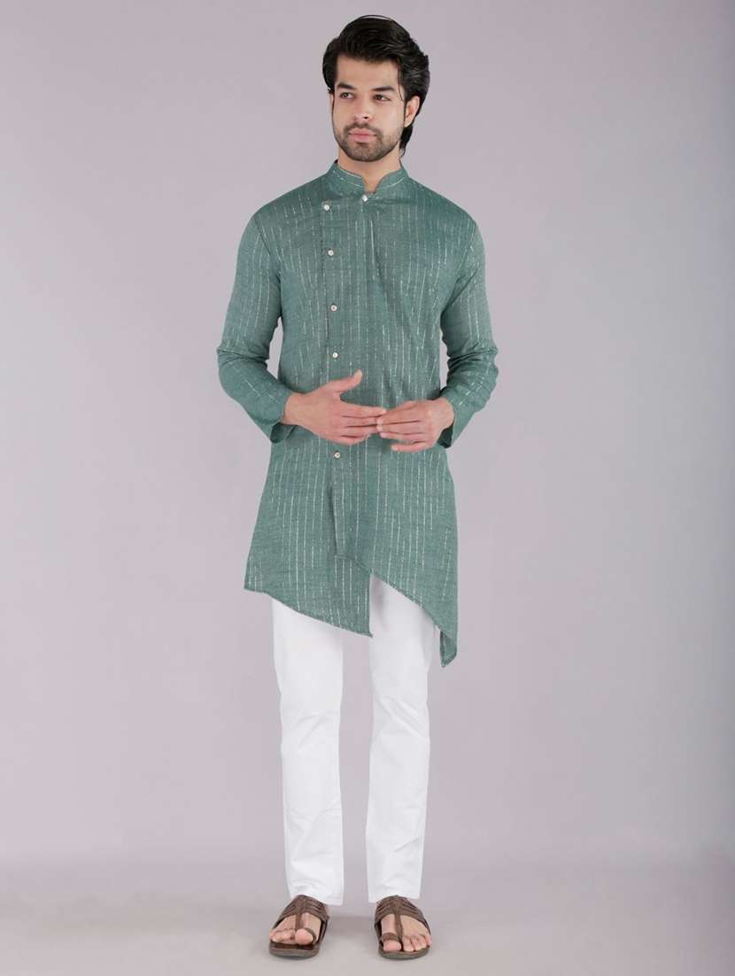 men self design mandarin neck angrakha kurta