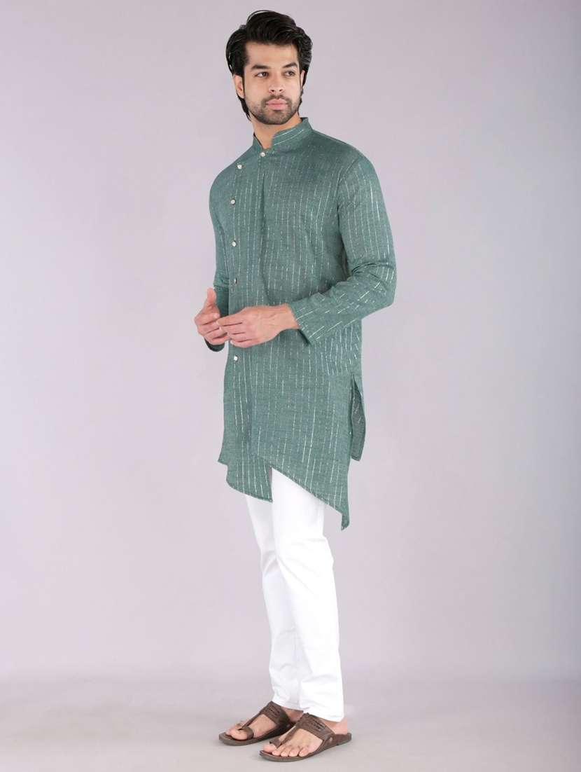 men self design mandarin neck angrakha kurta - 22507633 -  Standard Image - 3