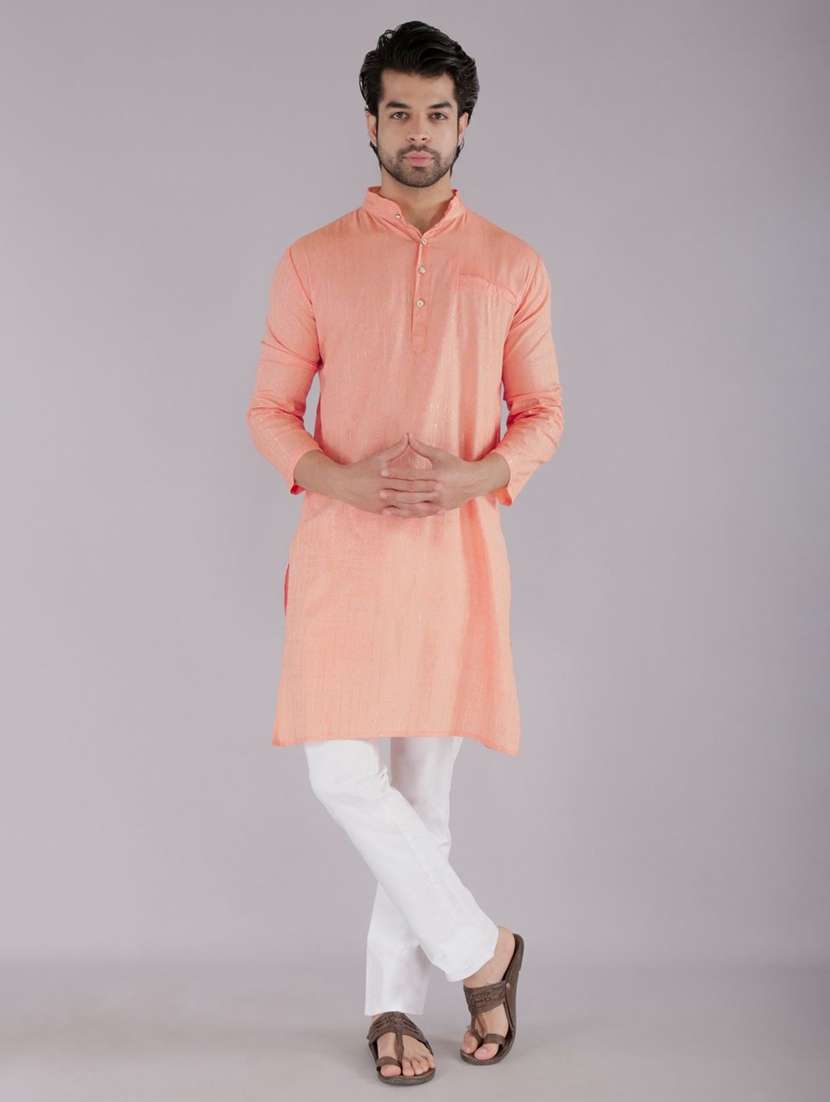 men self design mandarin neck long kurta