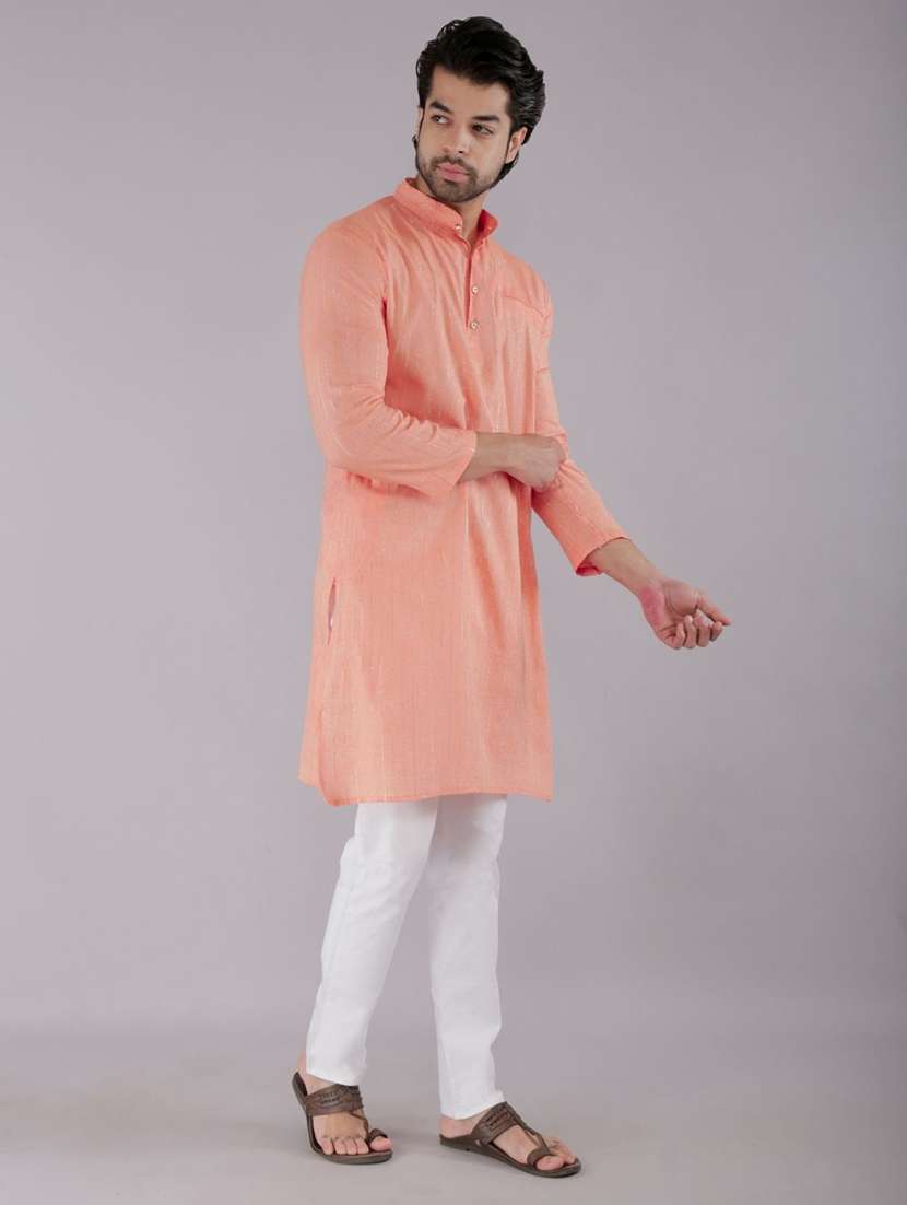 men self design mandarin neck long kurta - 22507635 -  Standard Image - 3