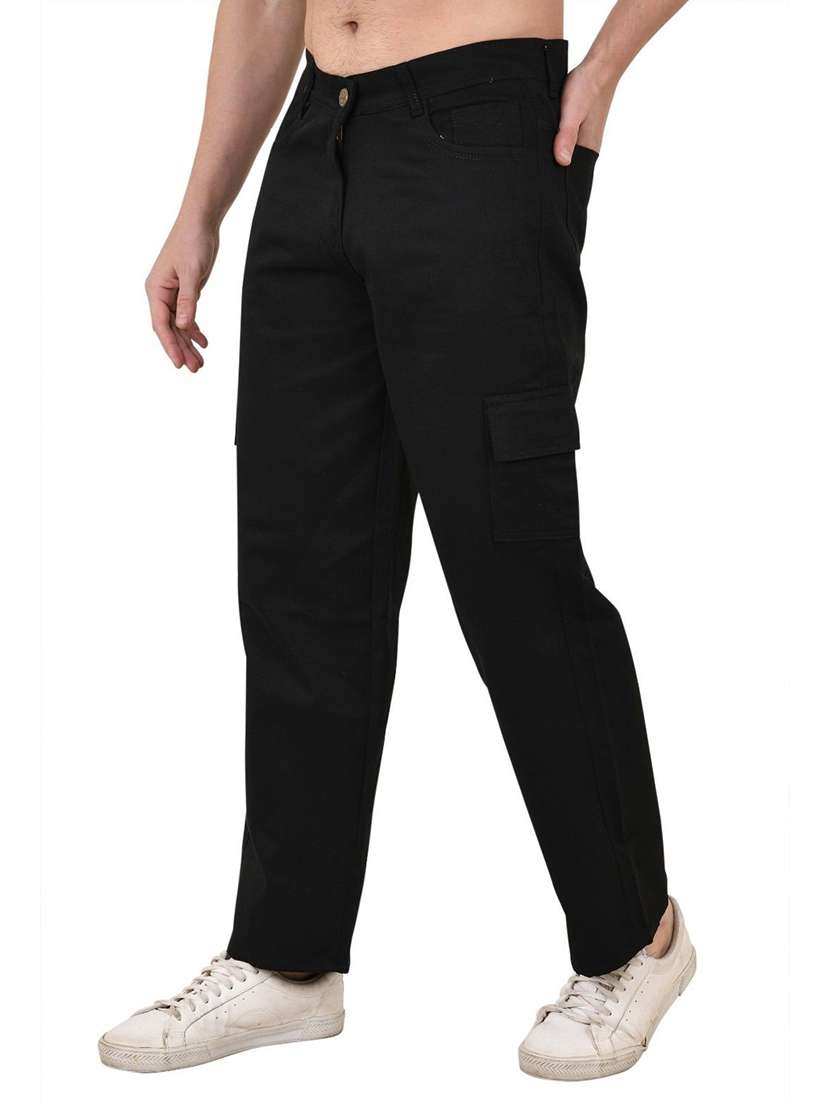 men solid mid rise regular fit cargo 