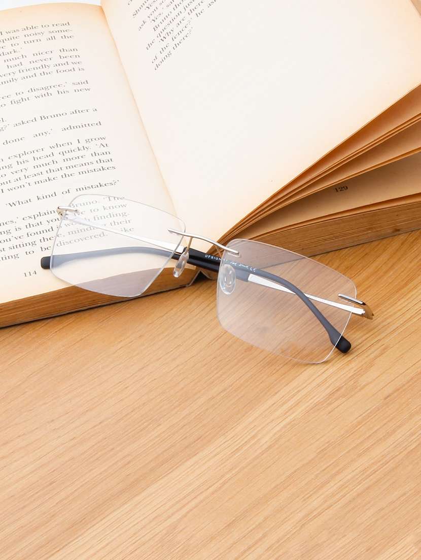 ted smith unisex titanium rectangle silver rimless frames