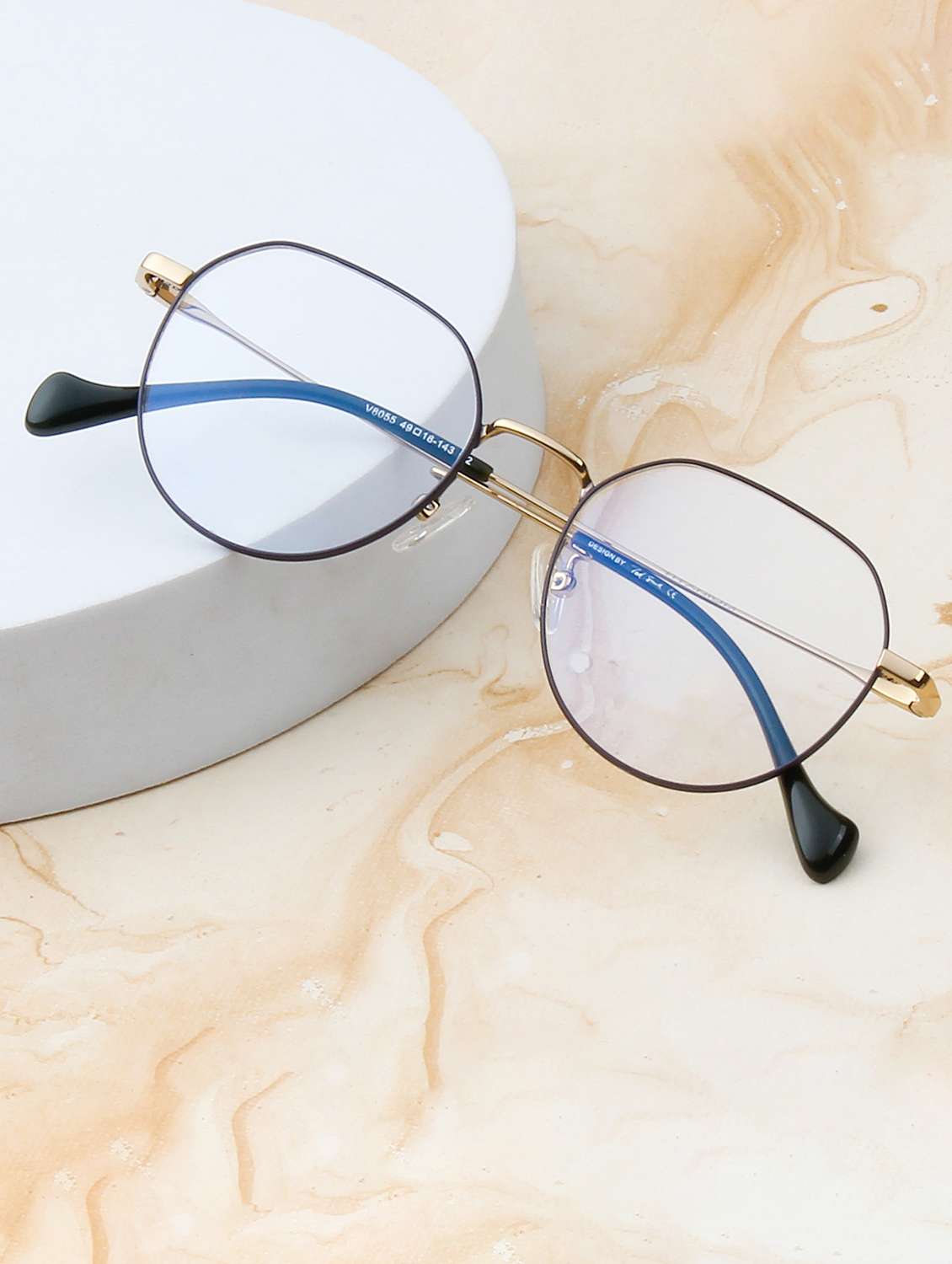 ted smith unisex titanium round black-gold full rim frames