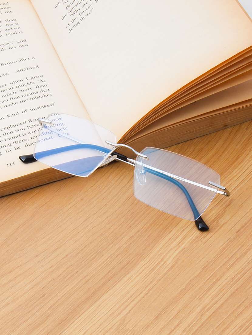 ted smith unisex titanium rectangle silver rimless frames