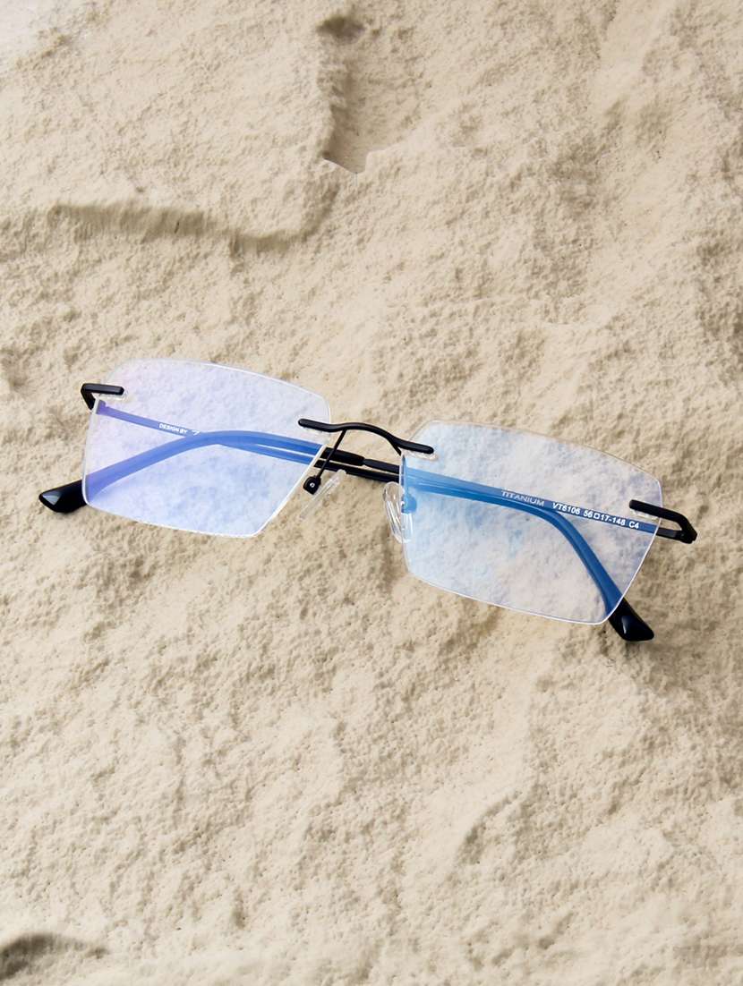 ted smith unisex titanium rectangle black rimless frames