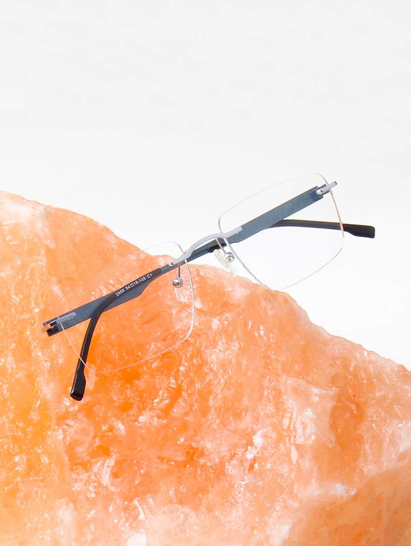 ted smith unisex metal rectangle silver rimless frames