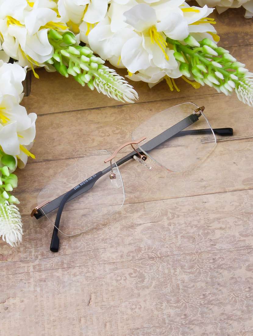 ted smith unisex metal rectangle gold rimless frames