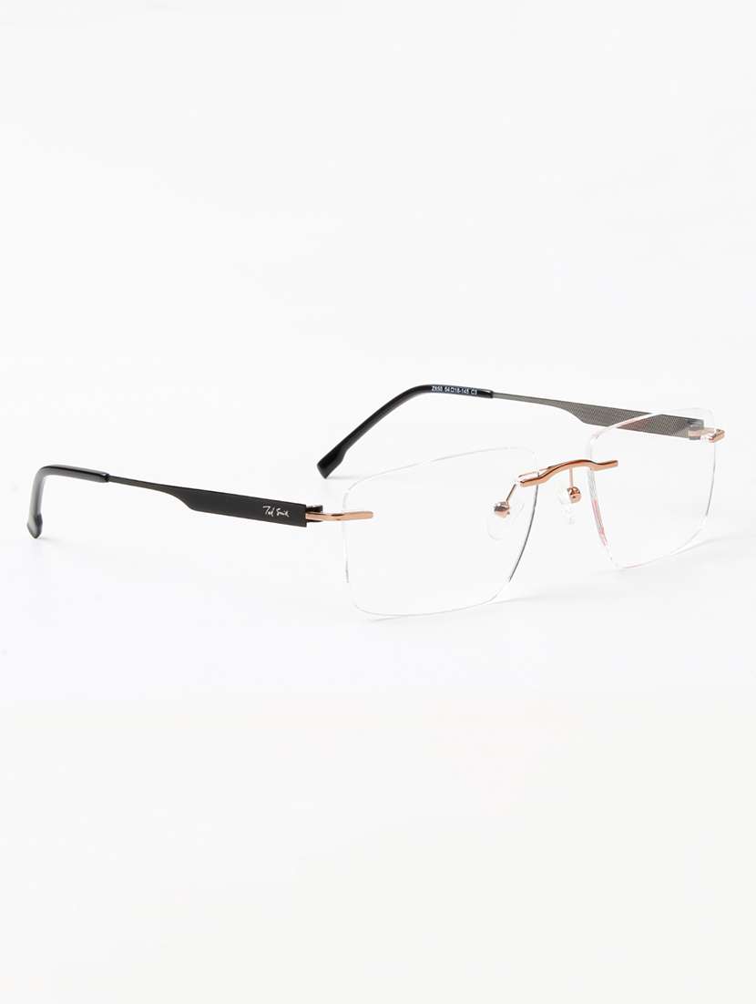 ted smith unisex metal rectangle gold rimless frames - 22507730 -  Standard Image - 3