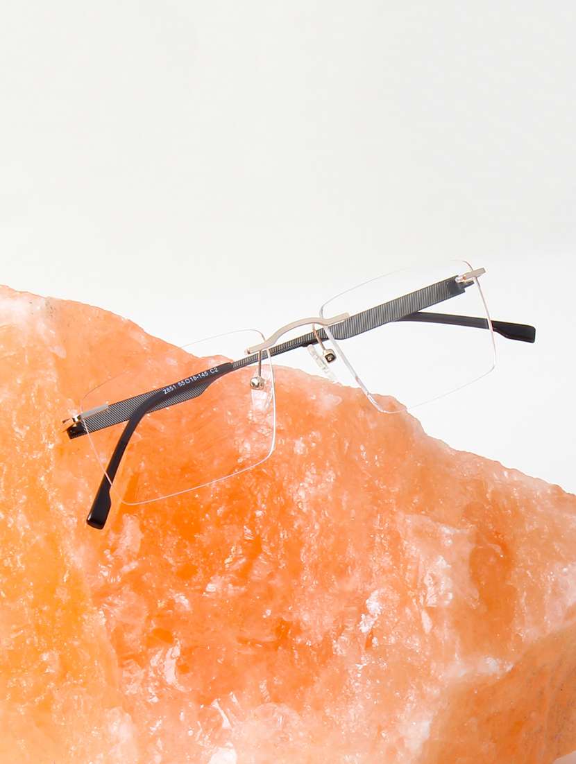 ted smith unisex metal rectangle gold rimless frames