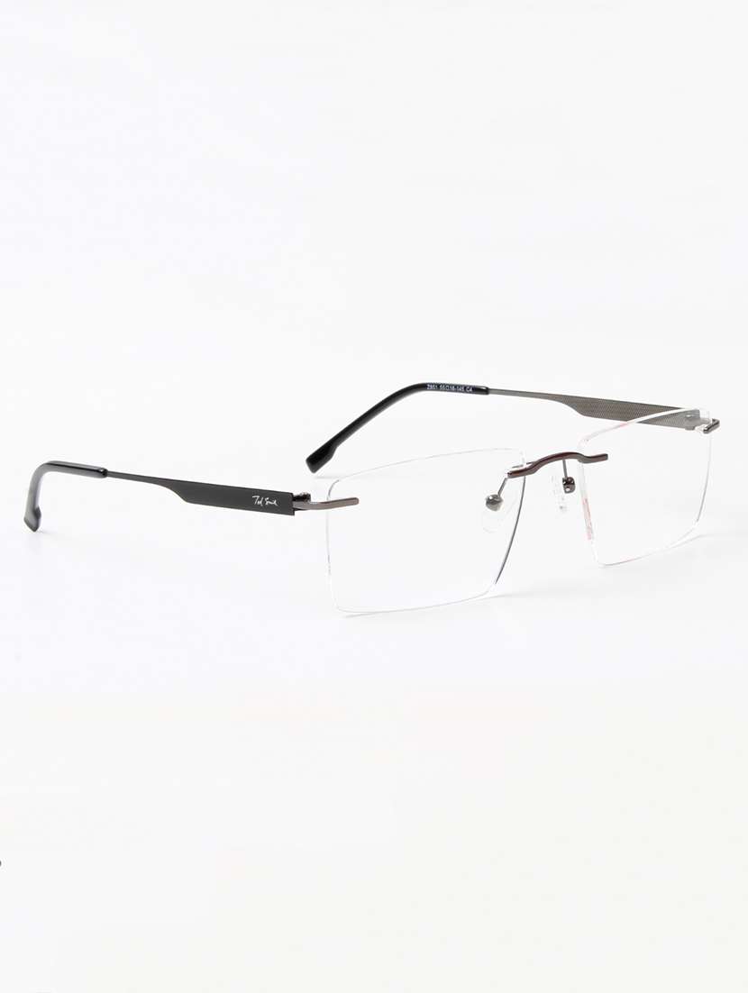 ted smith unisex metal rectangle gunmetal rimless frames - 22507732 -  Standard Image - 3