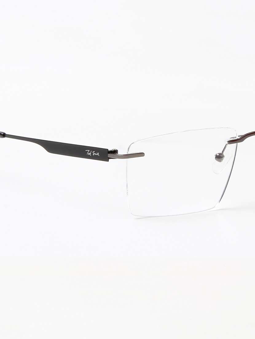 ted smith unisex metal rectangle gunmetal rimless frames - 22507732 -  Standard Image - 5