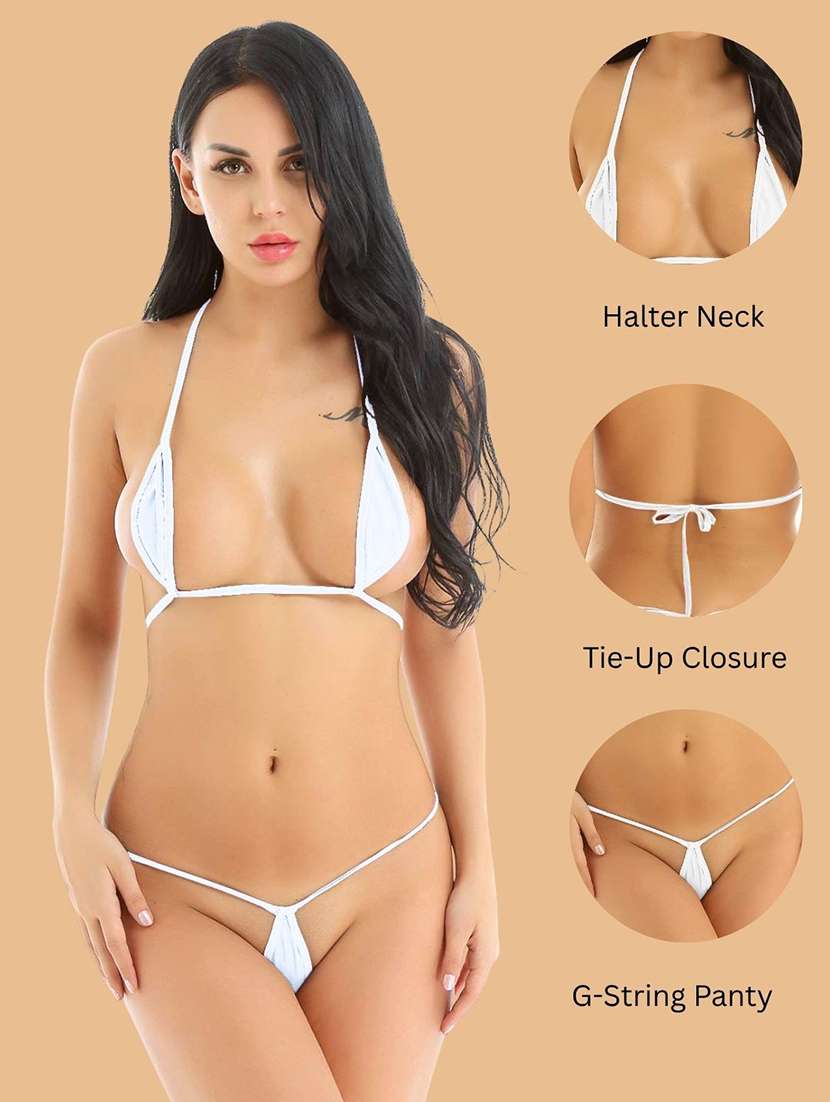 women solid halter neck bikini set - 22507770 -  Standard Image - 3