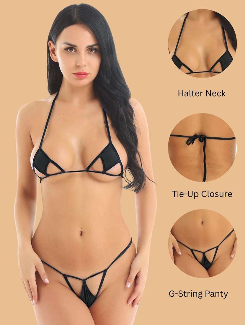 women solid halter neck bikini set - 22507771 -  Standard Image - 3
