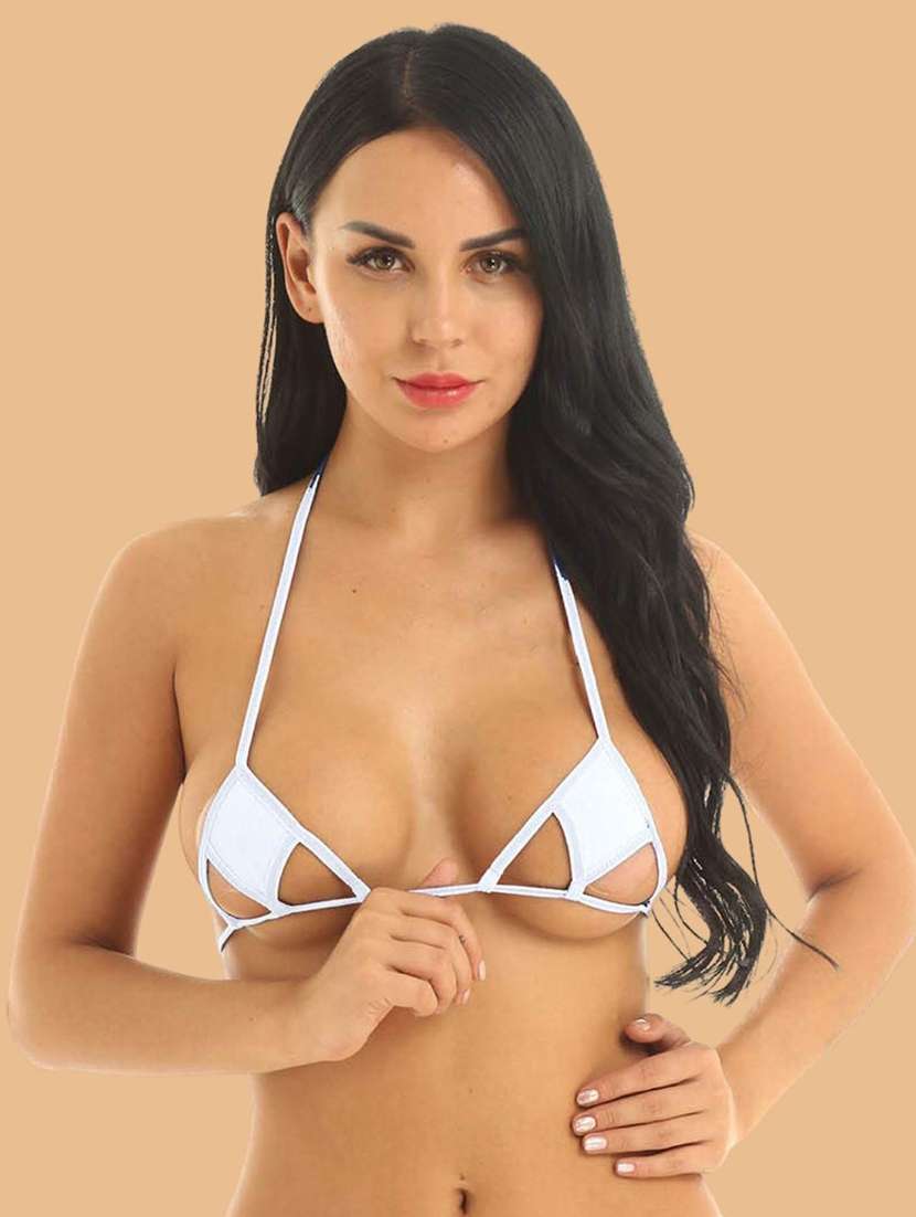 women solid halter neck bikini set