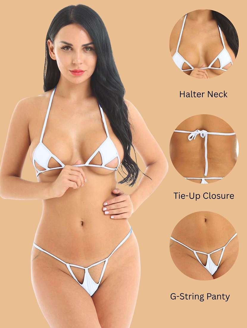 women solid halter neck bikini set - 22507775 -  Standard Image - 3