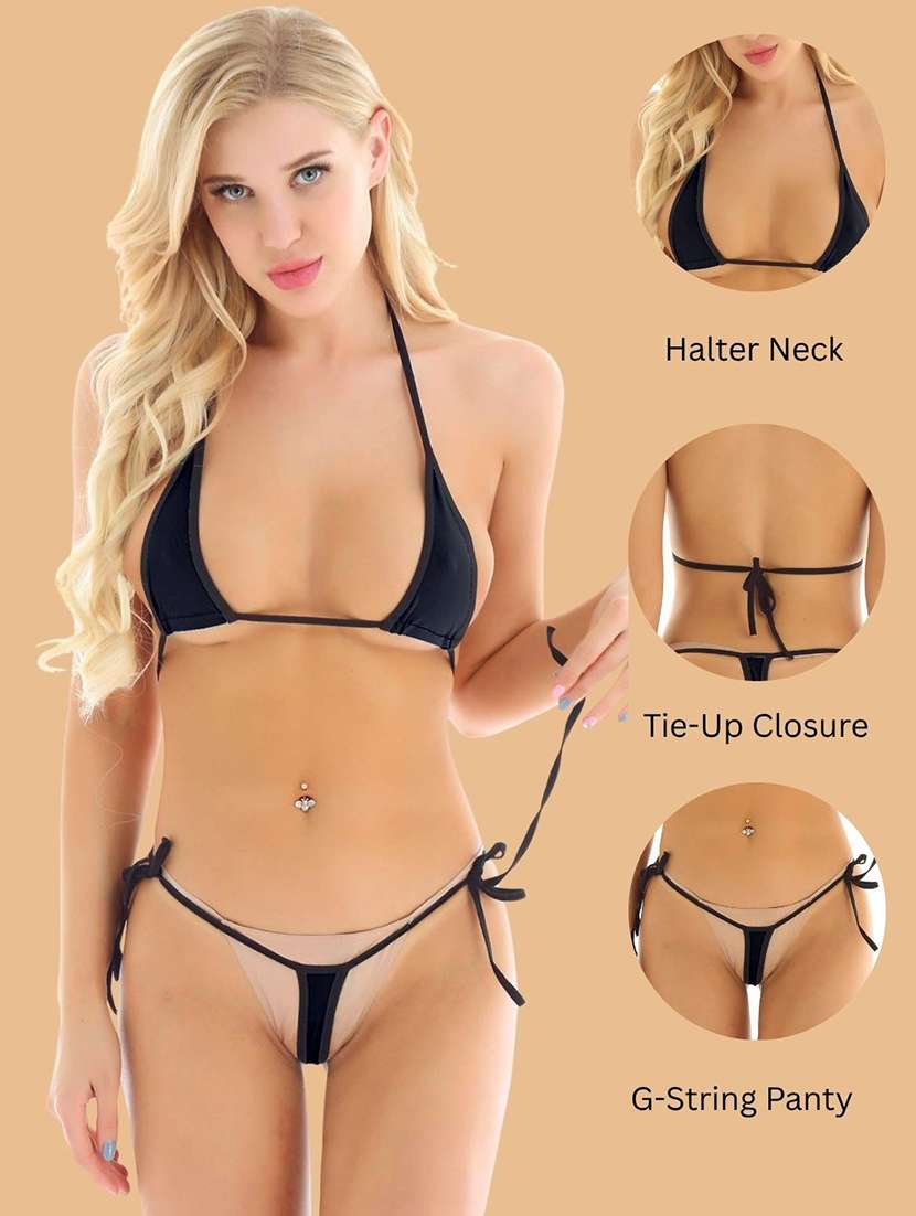 women solid halter neck bikini set - 22507776 -  Standard Image - 3
