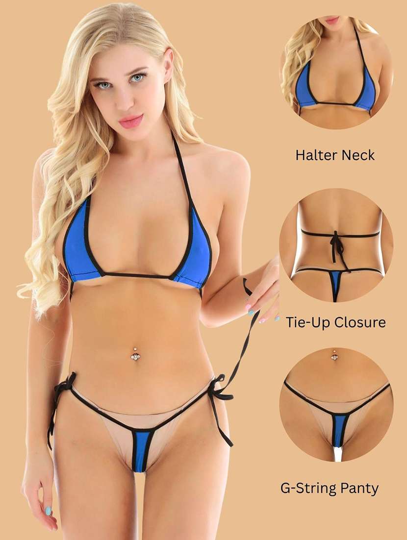 women solid halter neck bikini set - 22507778 -  Standard Image - 3
