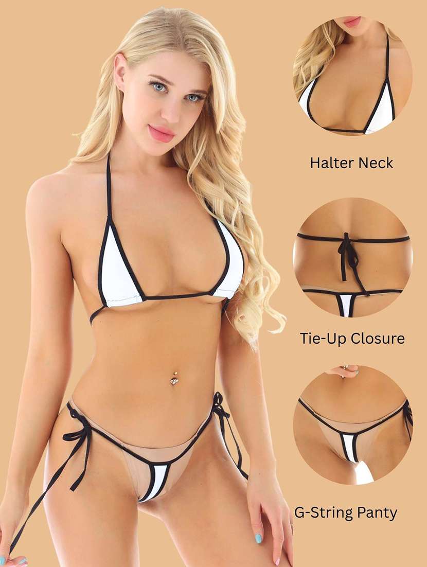 women solid halter neck bikini set - 22507779 -  Standard Image - 3