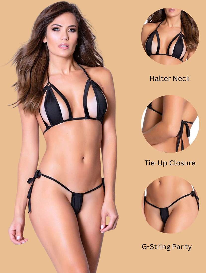 women solid halter neck bikini set - 22507780 -  Standard Image - 3