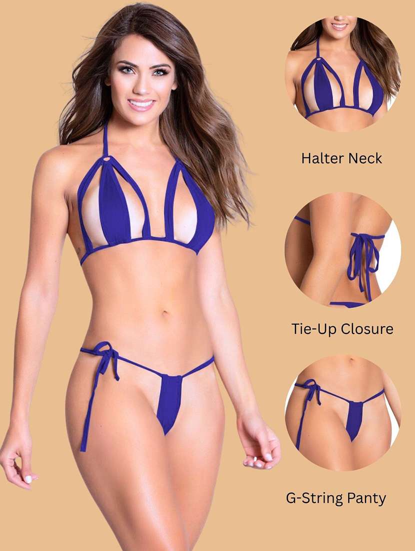women solid halter neck bikini set - 22507781 -  Standard Image - 3