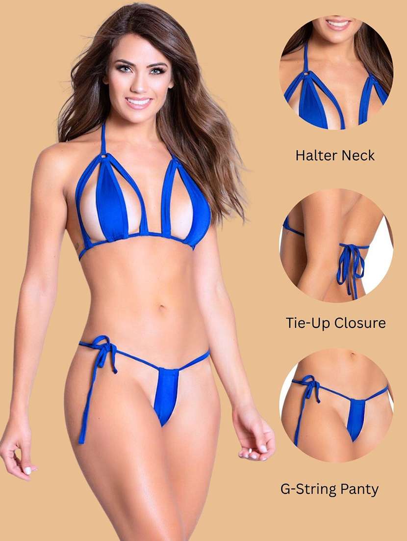 women solid halter neck bikini set - 22507782 -  Standard Image - 3