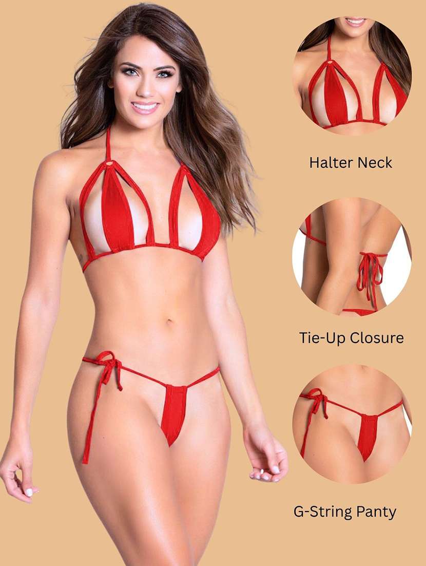 women solid halter neck bikini set - 22507783 -  Standard Image - 3