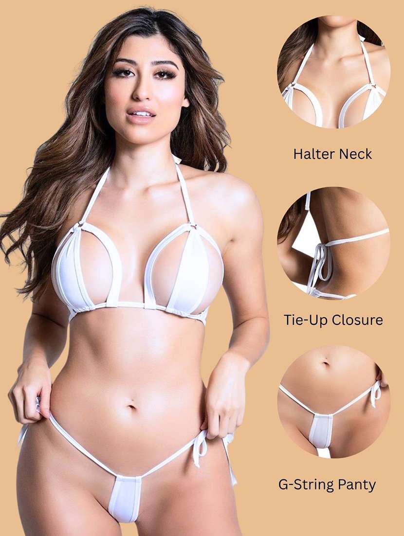 women solid halter neck bikini set - 22507784 -  Standard Image - 3