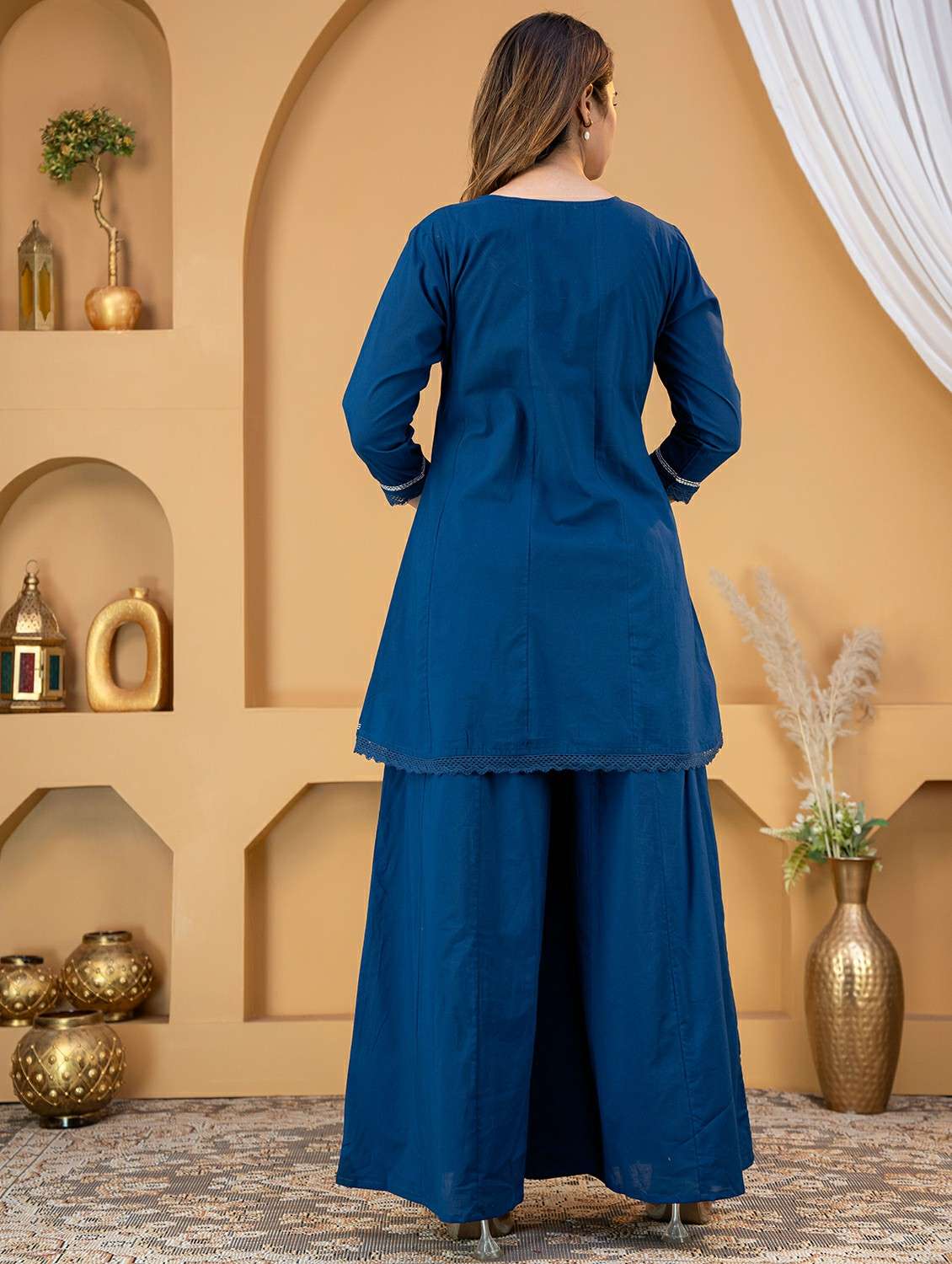 women embroidered notch neck kurta and palazzo set - 22507815 -  Standard Image - 3