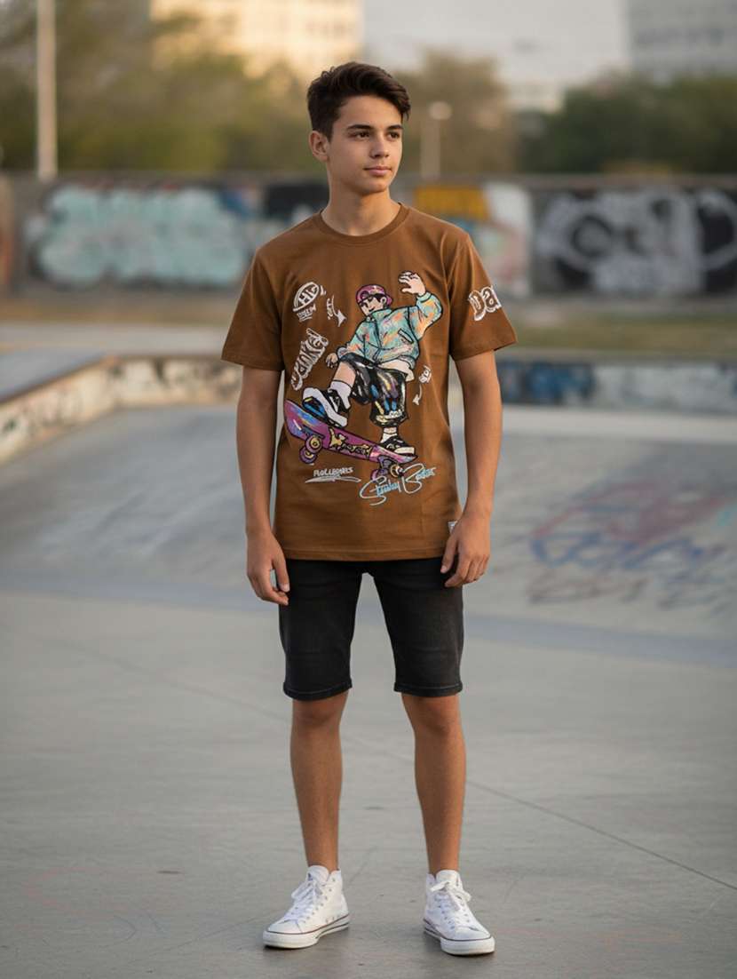 boys printed round neck regular fit t-shirt