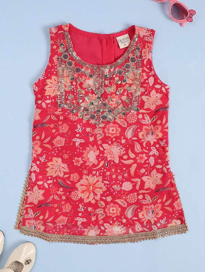 Girls Printed Sleeveless Kurta Sharara Set - 22507913 -  Standard Image - 3