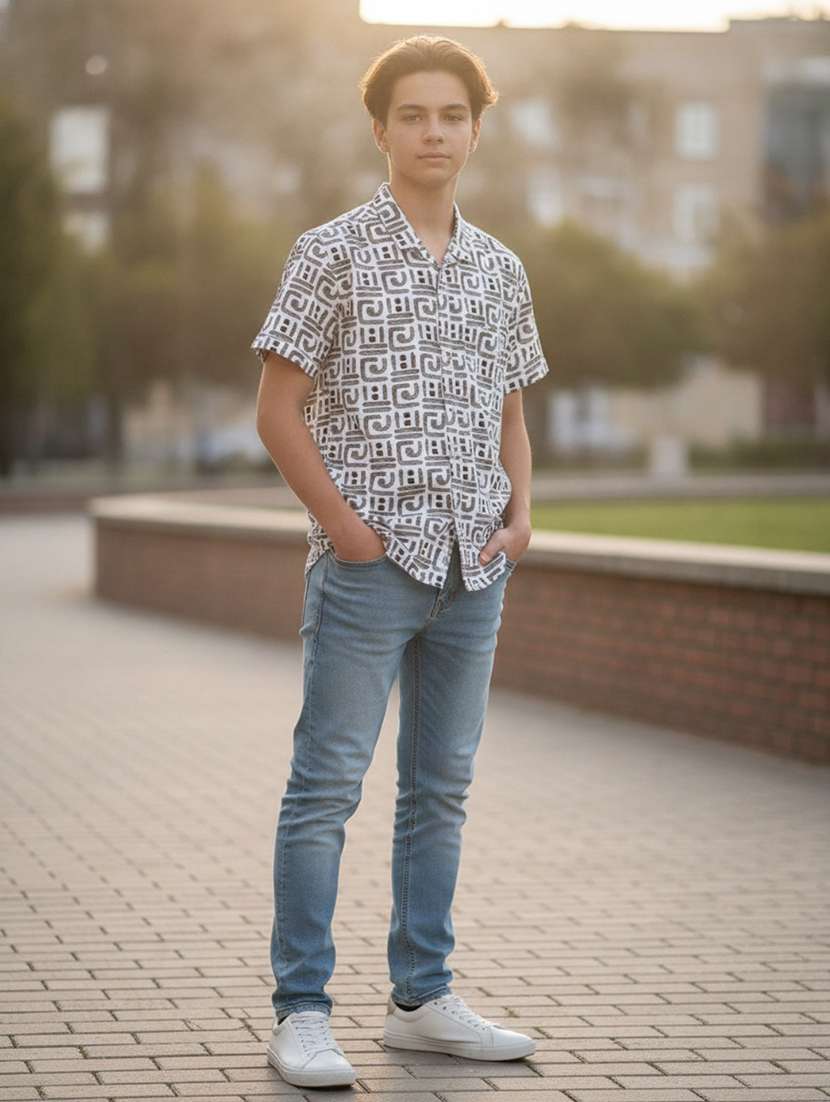 boys printed short sleeves regular fit shirt