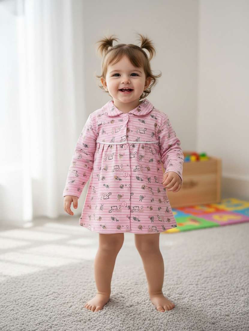 grls printed long sleeves frock with bloomer
