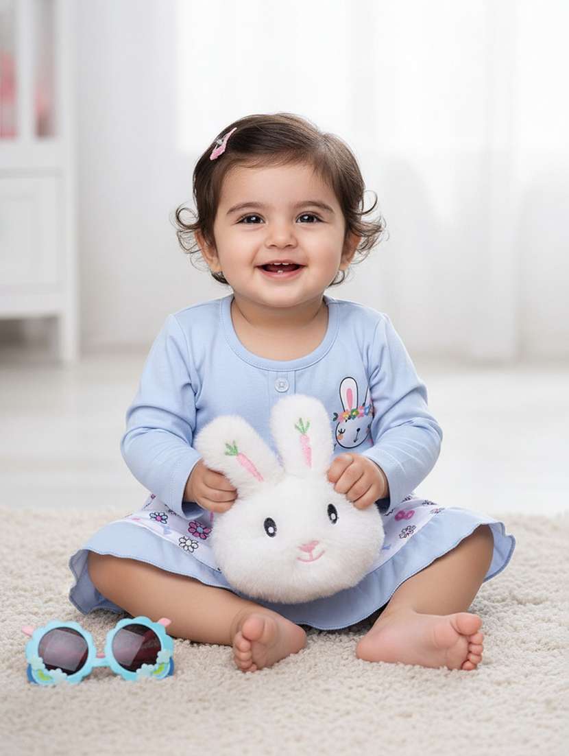 girls printed long sleeves frock with bloomer