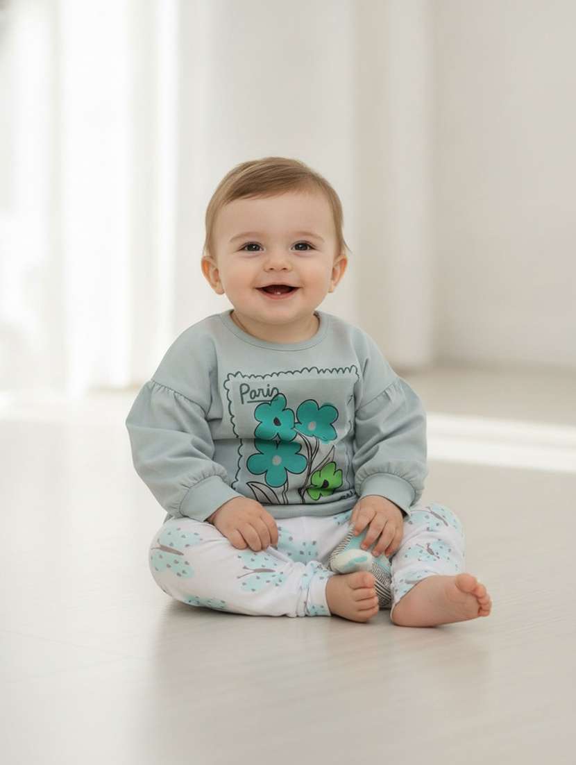 kids printed round neck full length set