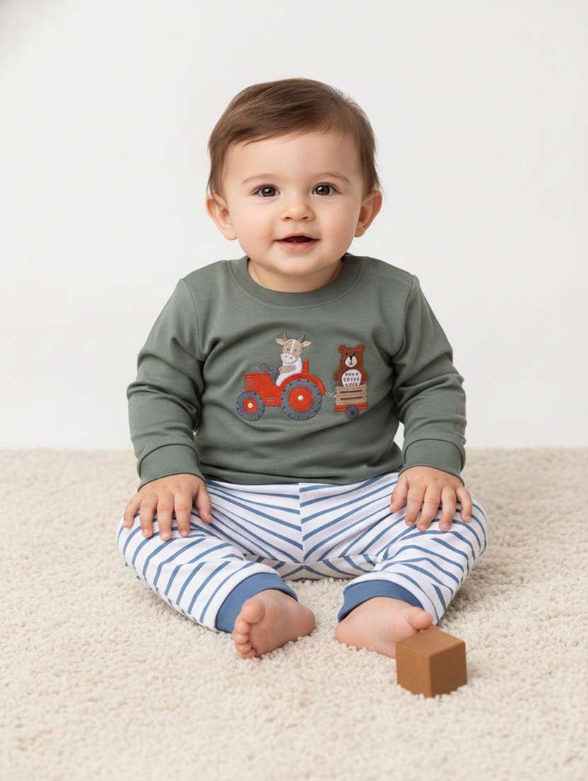 kids printed round neck full length set