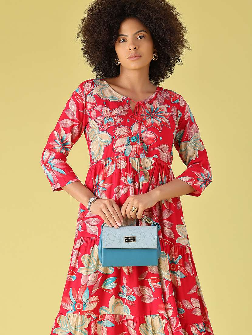 women printed three quarter sleeves tiered dress - 22508115 -  Standard Image - 5