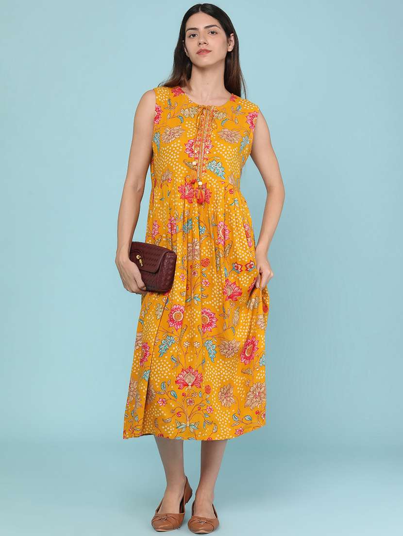 women printed sleeveless a-line dress