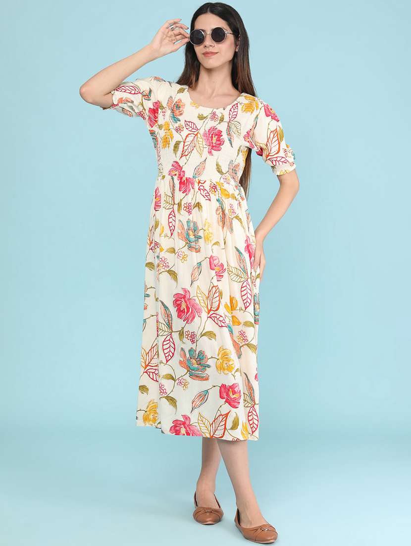 women printed short sleeves fit and flare dress