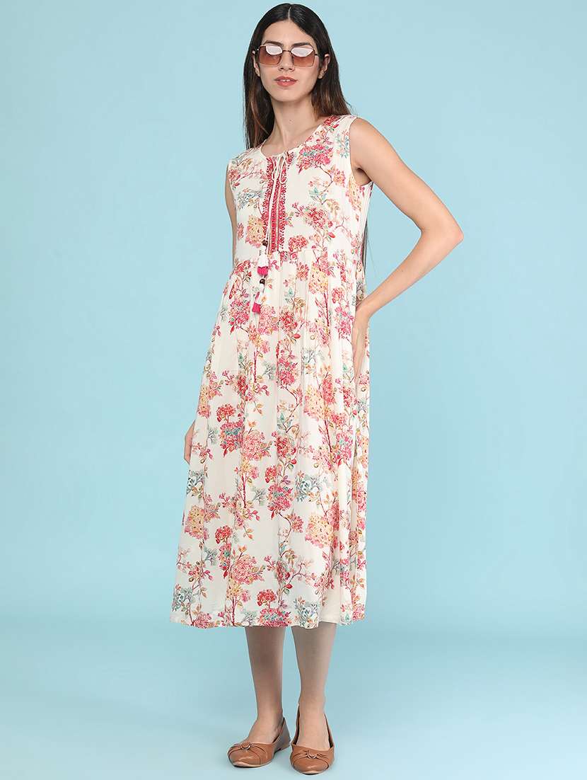 women printed sleeveless a-line dress