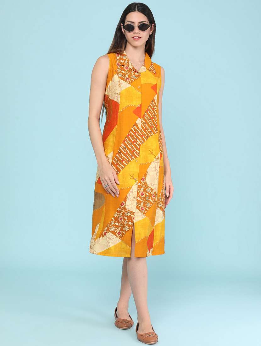 women printed sleeveless a-line dress