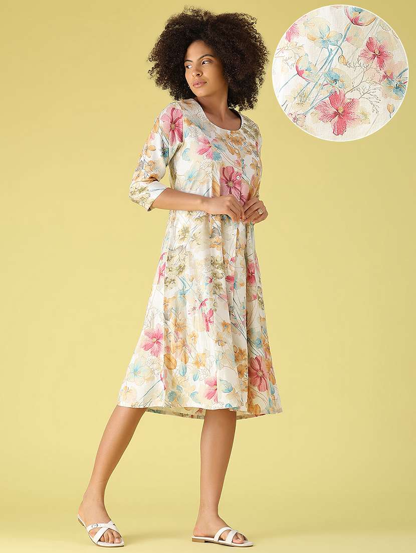 Women Printed Three Quarter Sleeves A-line Dress - 22508136 -  Standard Image - 3