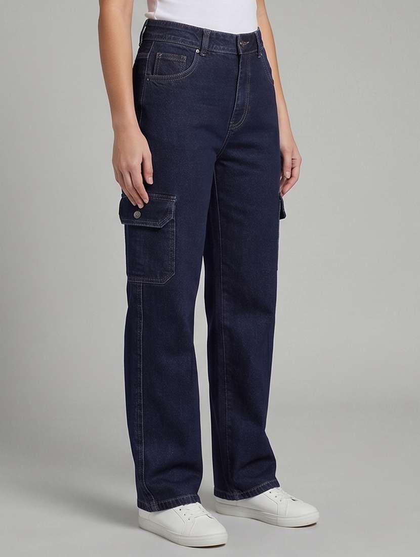 women solid high rise cargo jeans - 22508160 -  Standard Image - 3