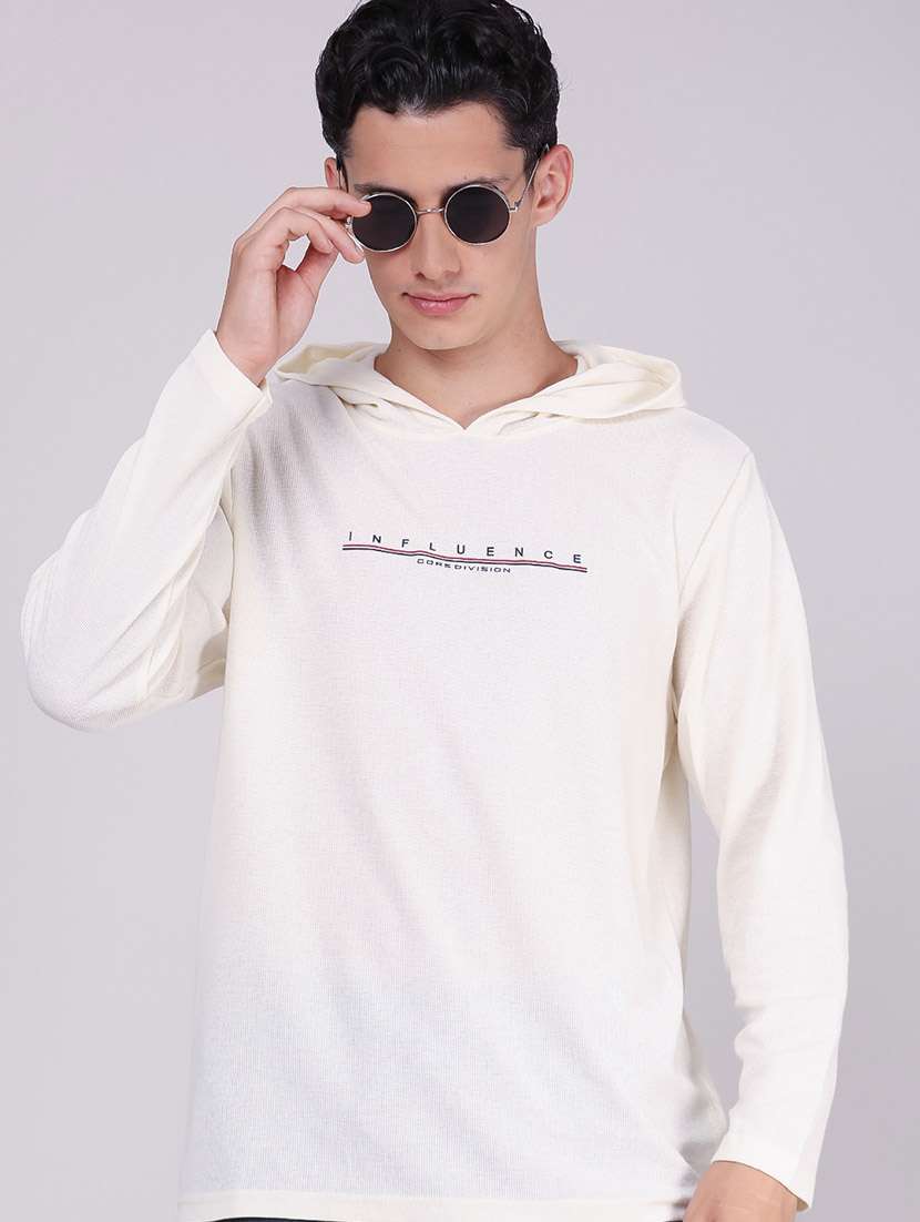 men typographic long sleeves hooded t-shirt