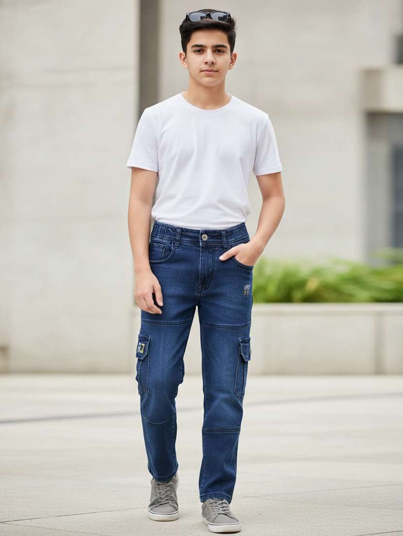 boys washed mid rise regular fit cargo jeans