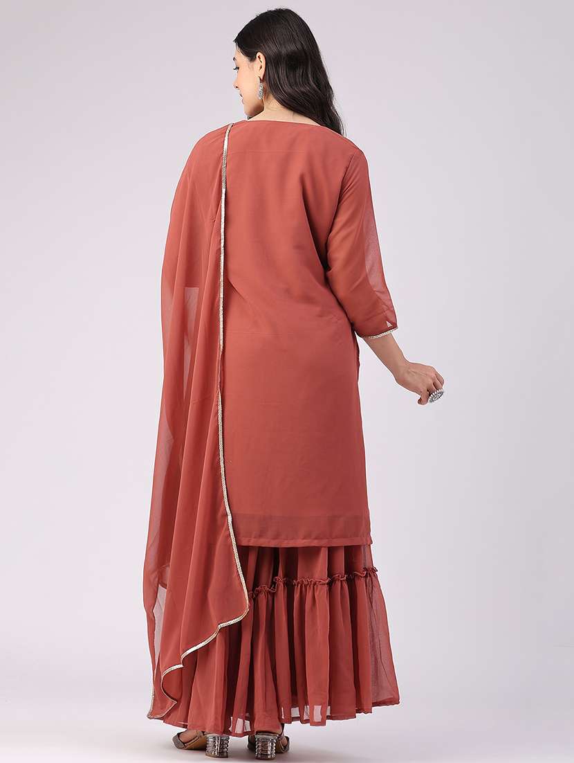 Women Embroidered Three Quarter Sleeve Kurta Sharara With Dupatta Set - 22508649 -  Standard Image - 3