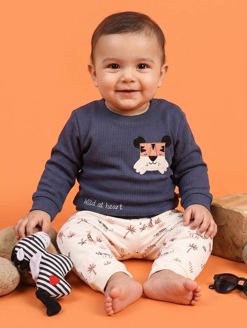 kids printed round neck full length set