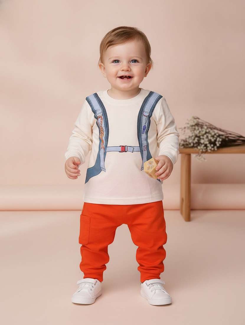 kids printed round neck full length set