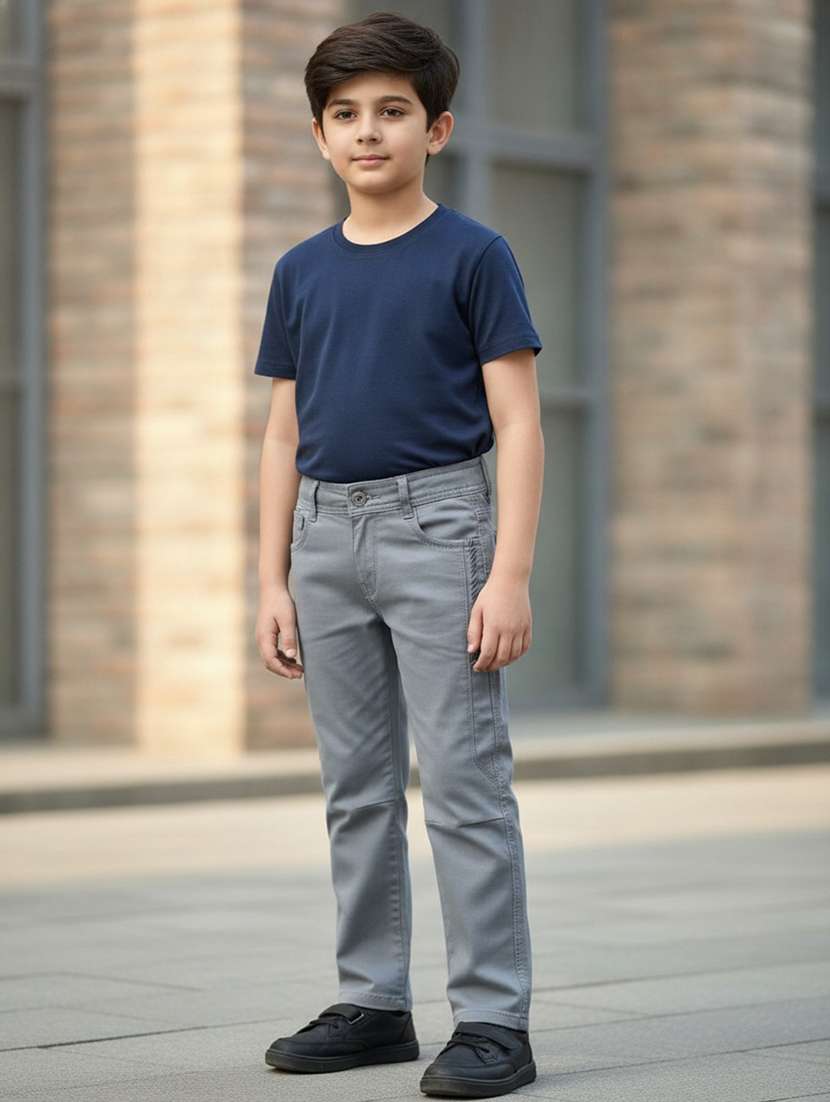 boys solid mid rise slim fit chinos